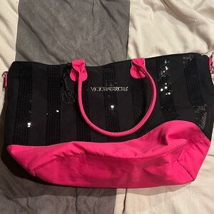 Victoria's Secret Black and Hot Pink Sequin Tote